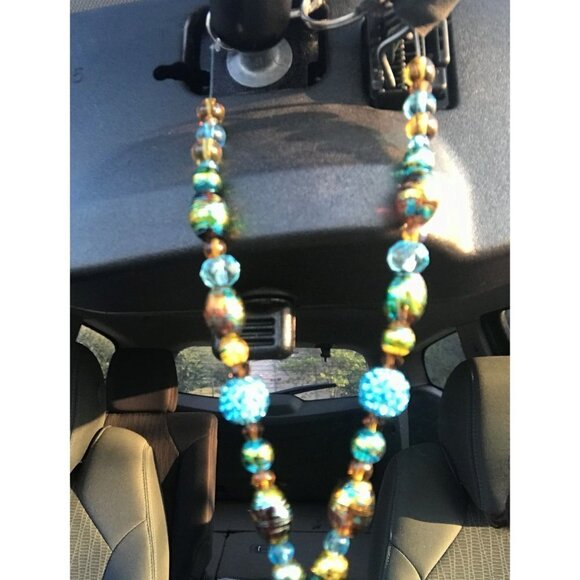 Beaded Suncatcher Car Charm Rearview Mirror Ornament TurquoiseGold Crystal Prism - Picture 5 of 10